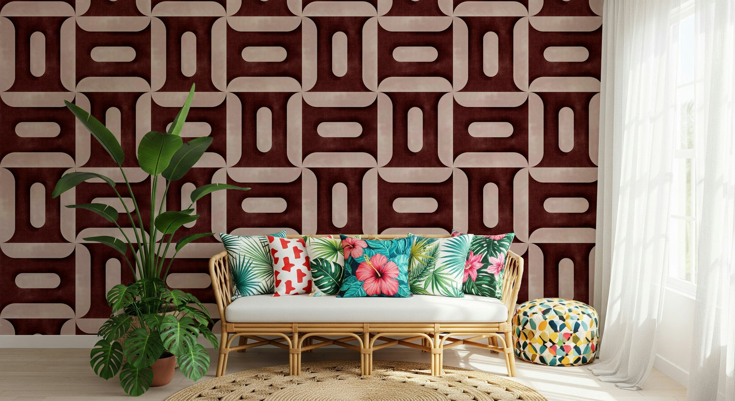 Modern Textured Geometries Wine Wallpaper⁠