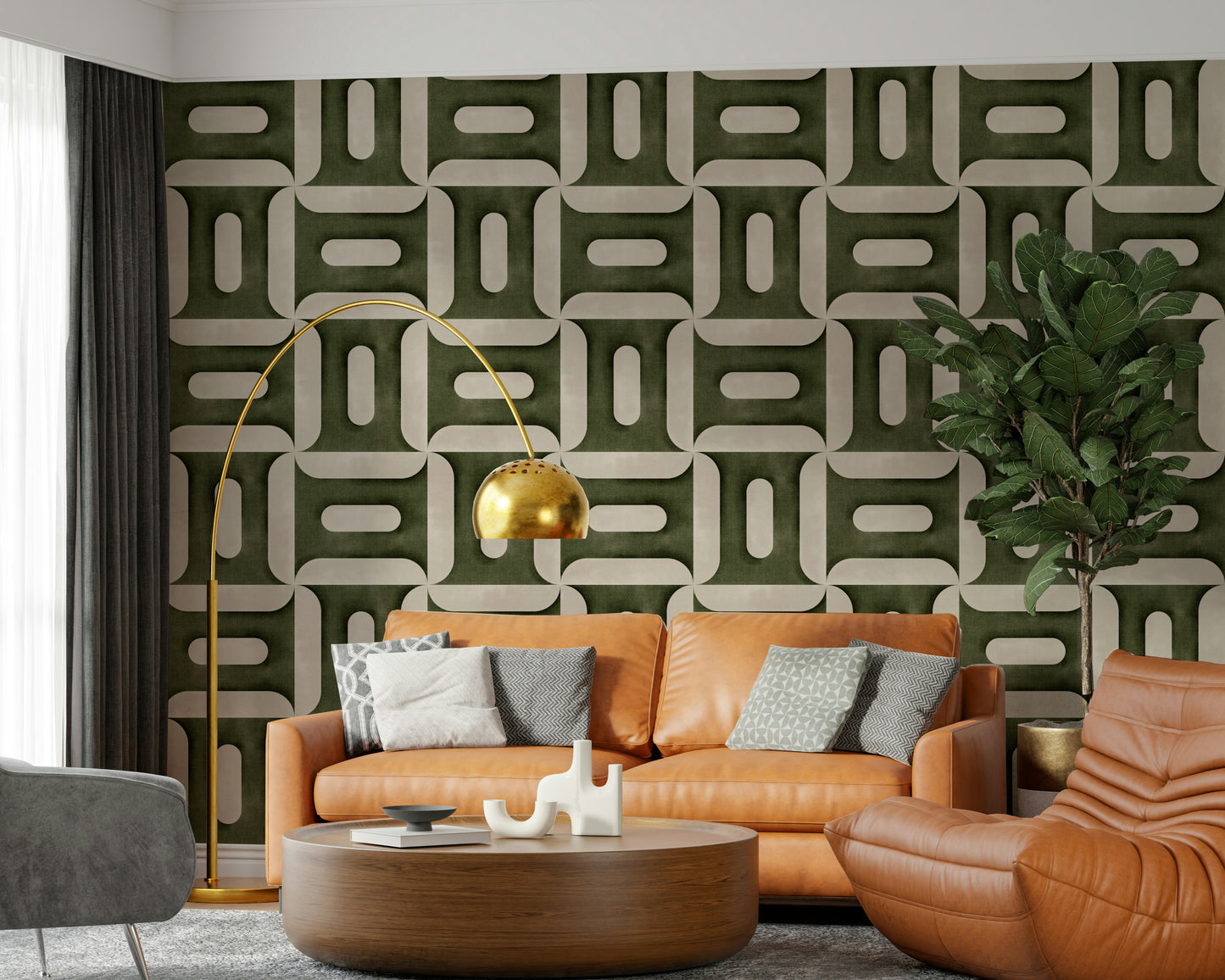 モダンなテクスチャの幾何学模様のオリーブの壁紙⁠