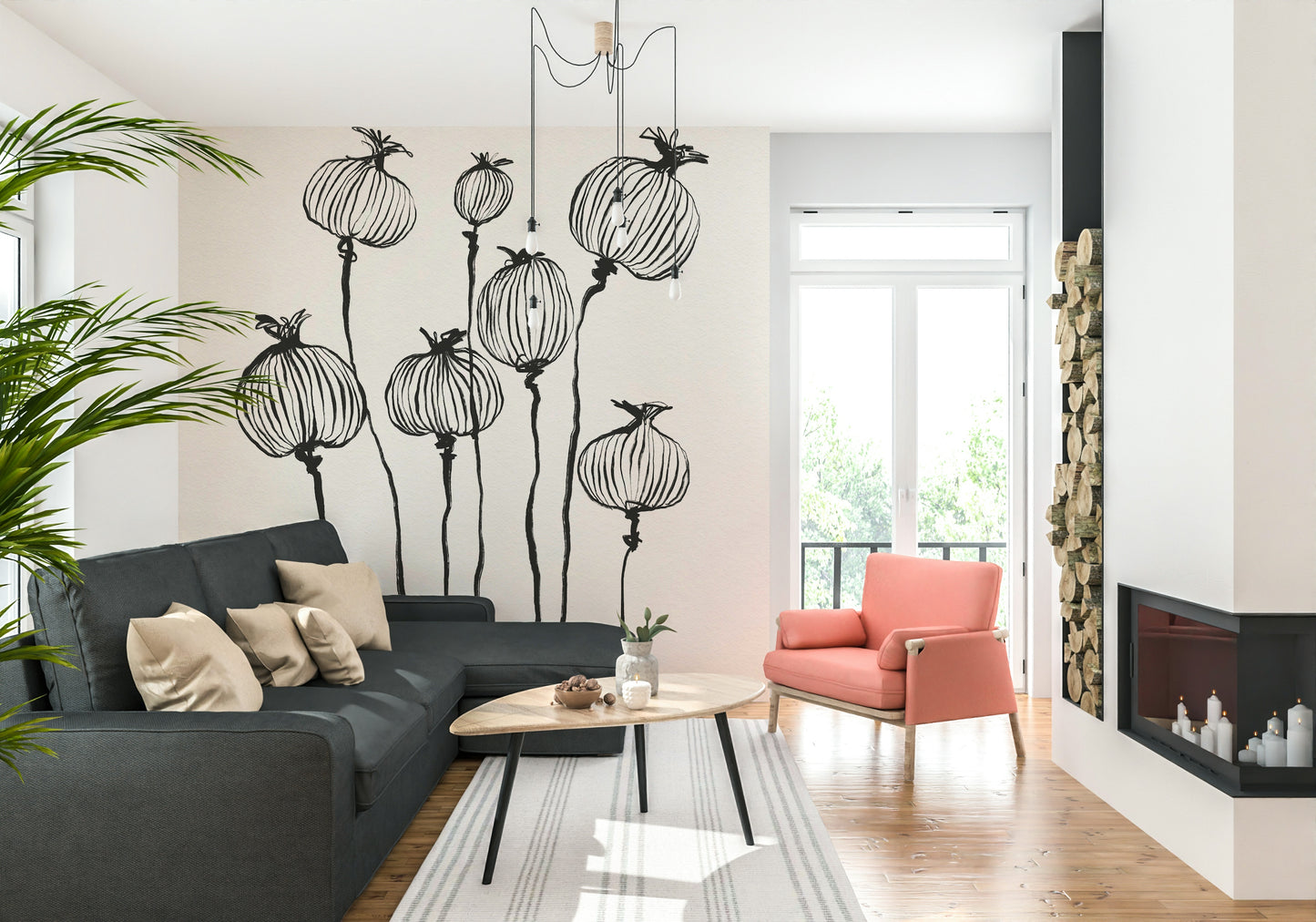 Vægmaleri med blækvalmue