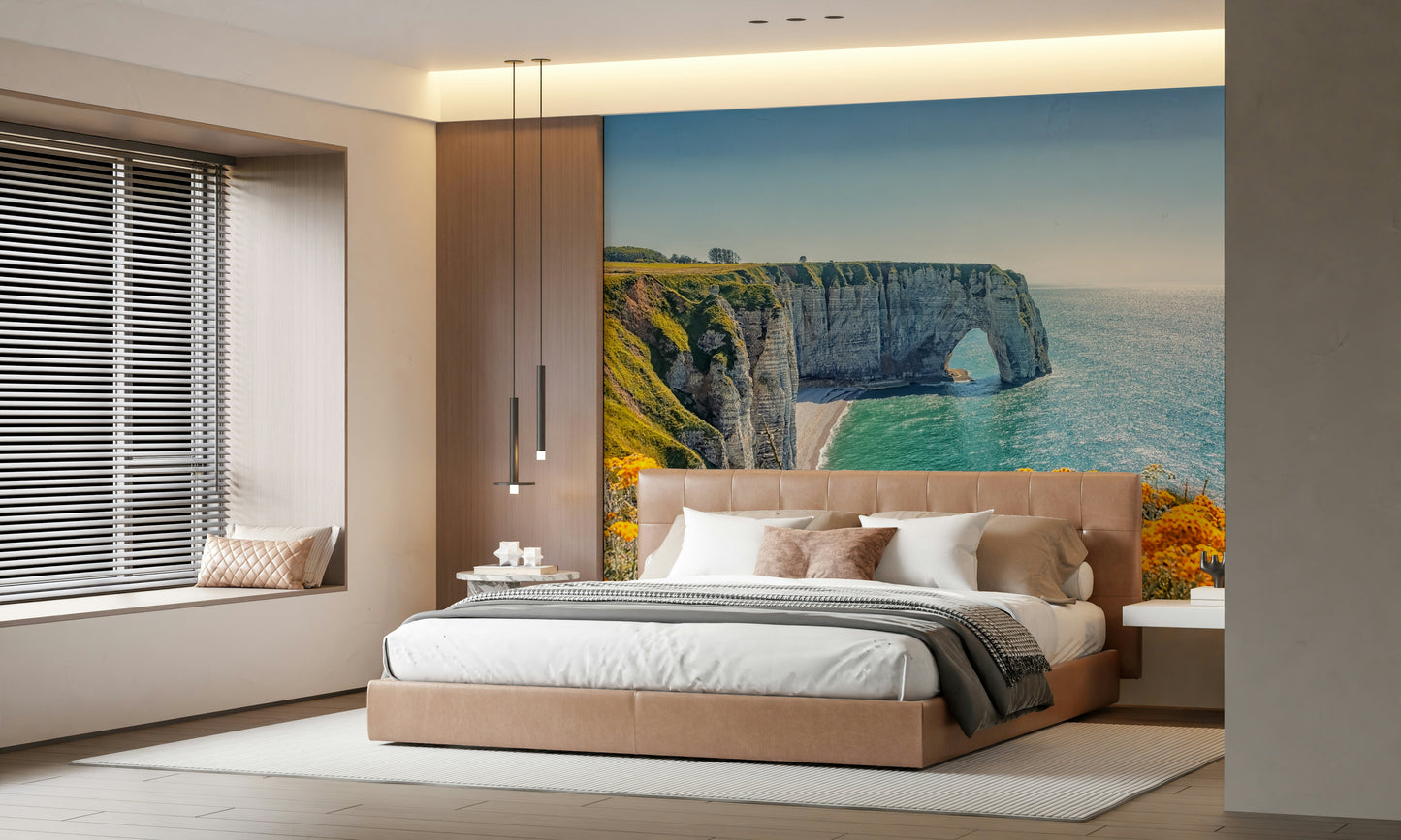 Pictura murală cu flori galbene din Etretat