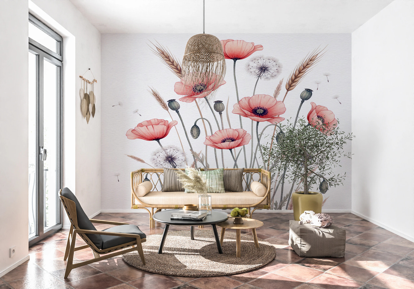 Painted Poppy Meadow Wall Mural