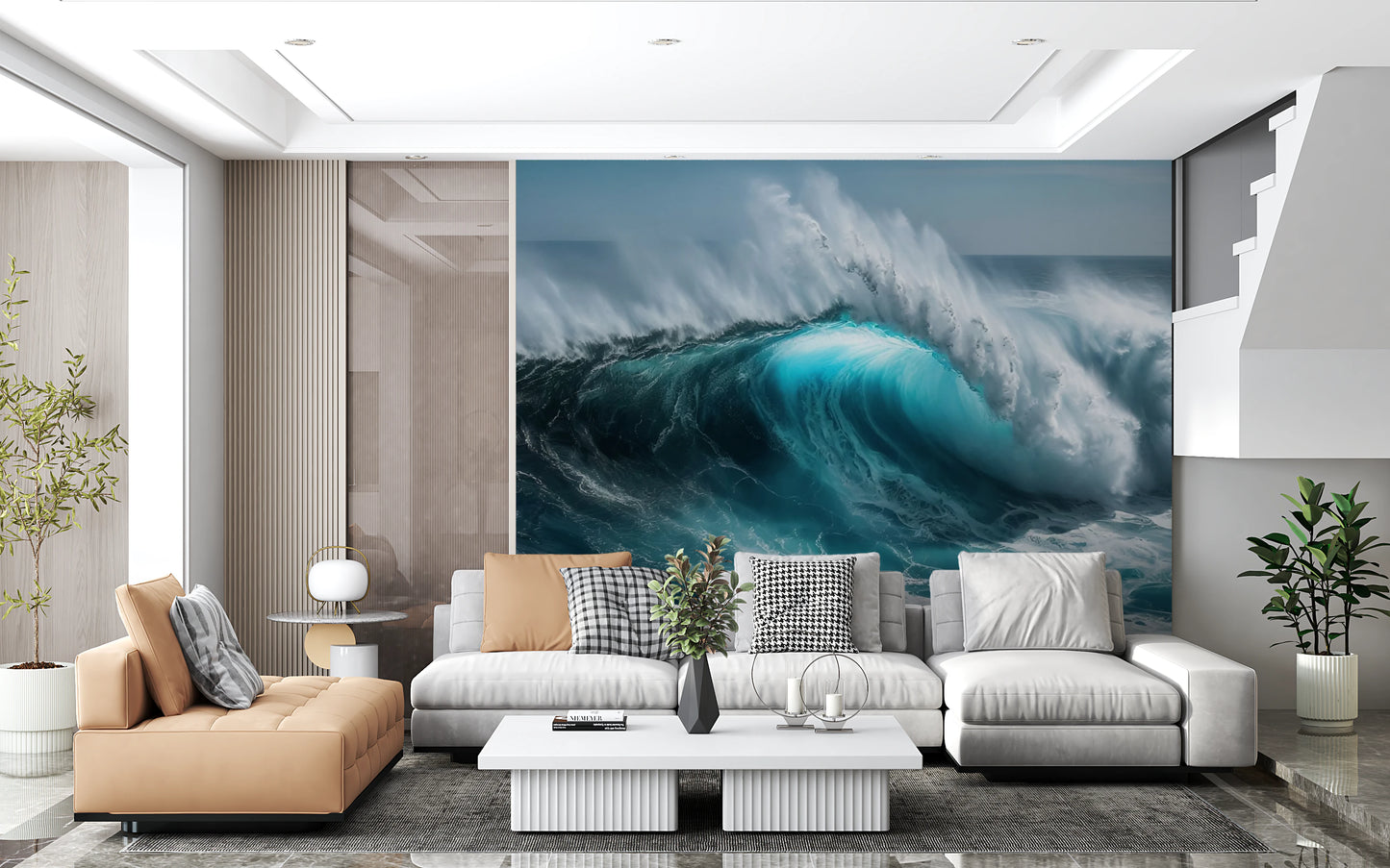 Mural de parede com tema de ondas oceânicas