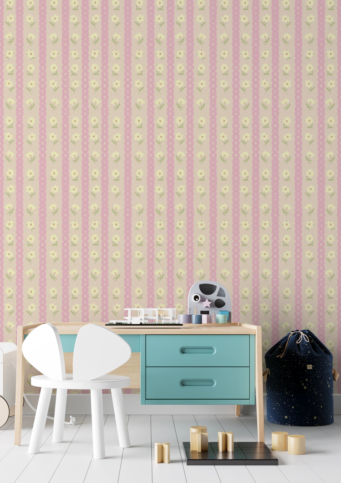 Papel pintado de rayas suaves y florecientes