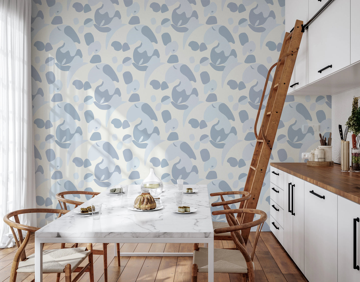 Abstrakt blå kat tapet