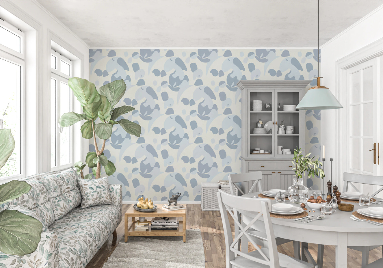 Abstrakt blå kat tapet