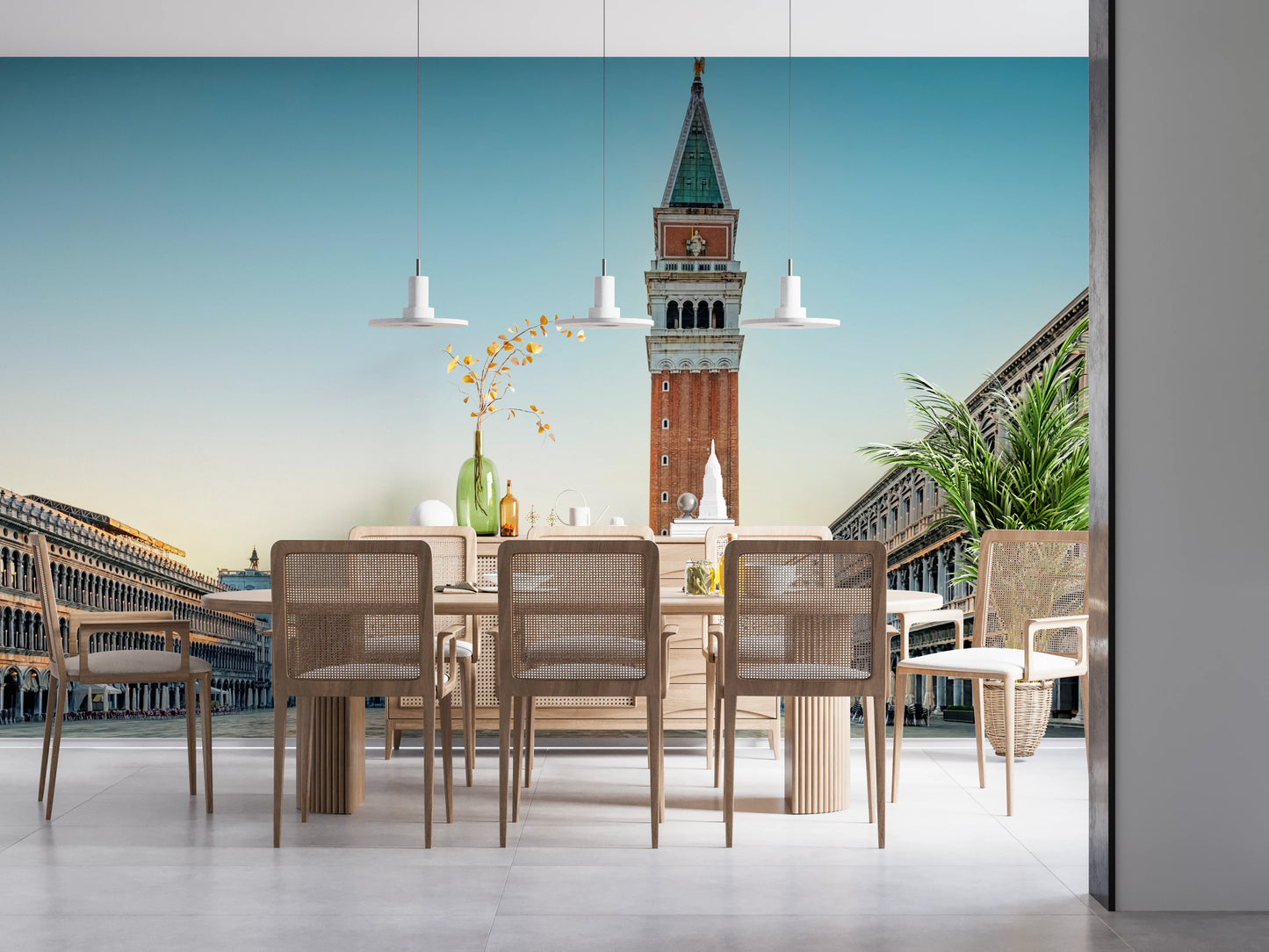 Fresque murale représentant le lever du soleil à Venise