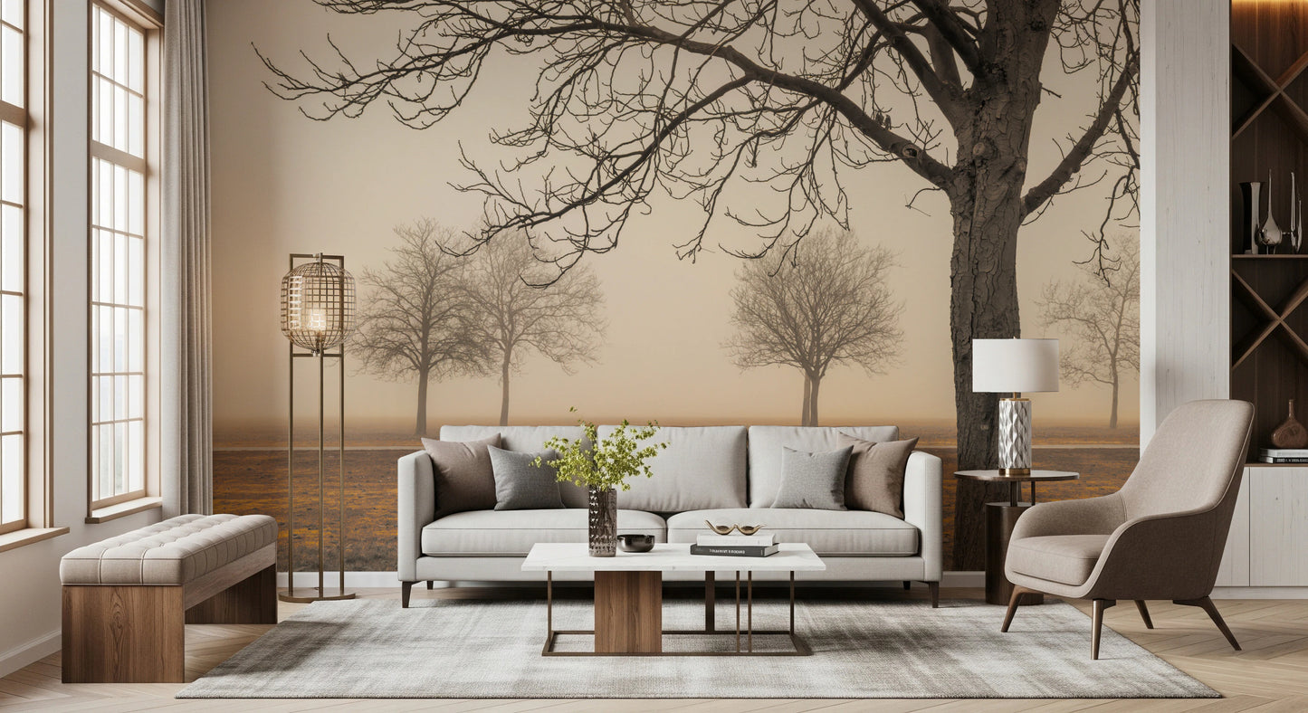 Fresque murale de campagne brumeuse