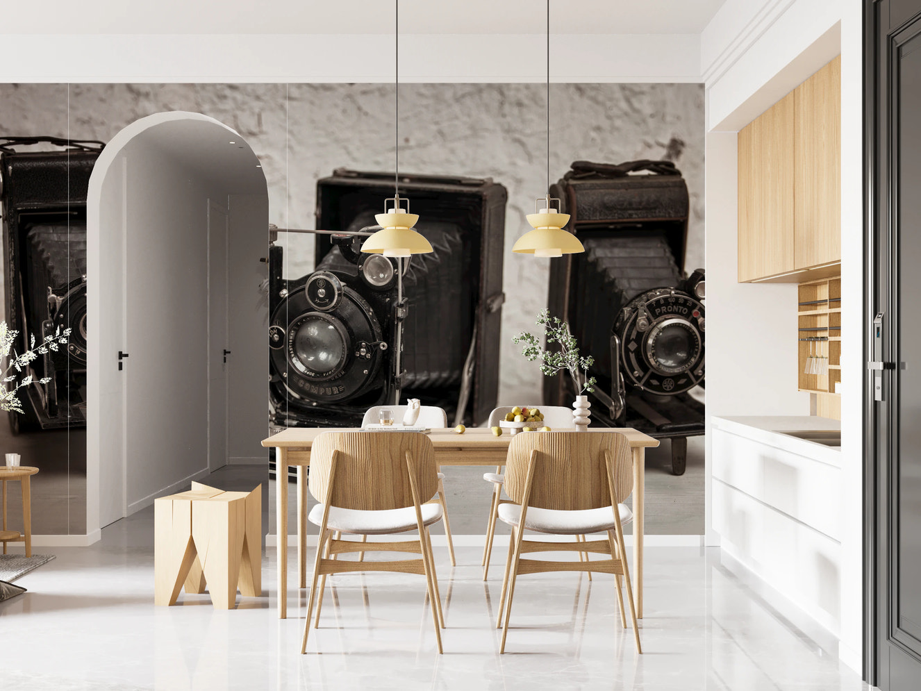 Vintage kamera trio vægmaleri