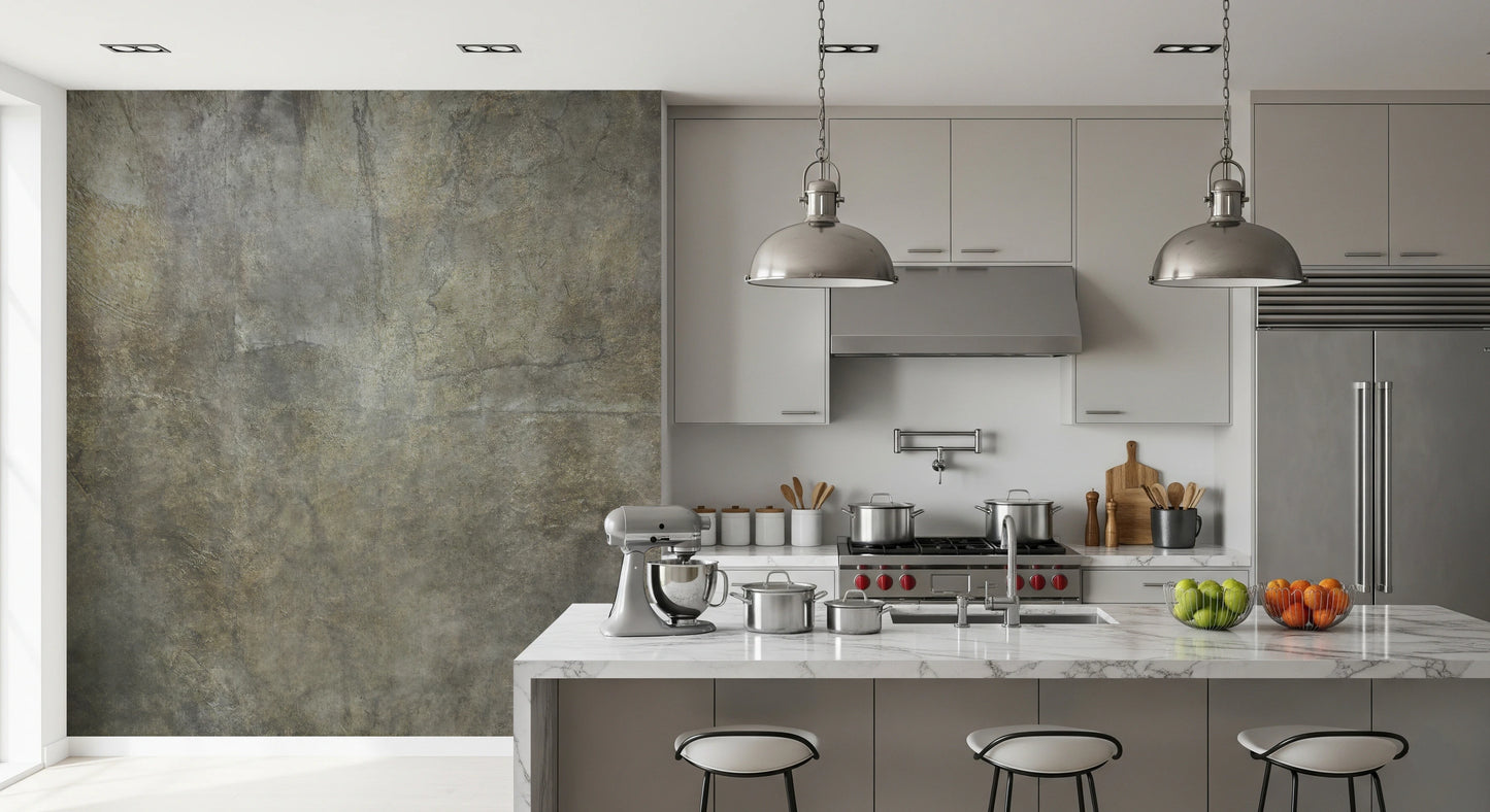 Vægmaleri med gyldent papircollage