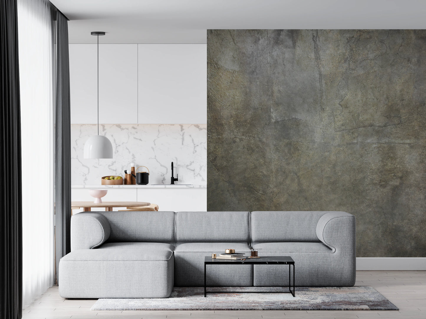 Vægmaleri med gyldent papircollage