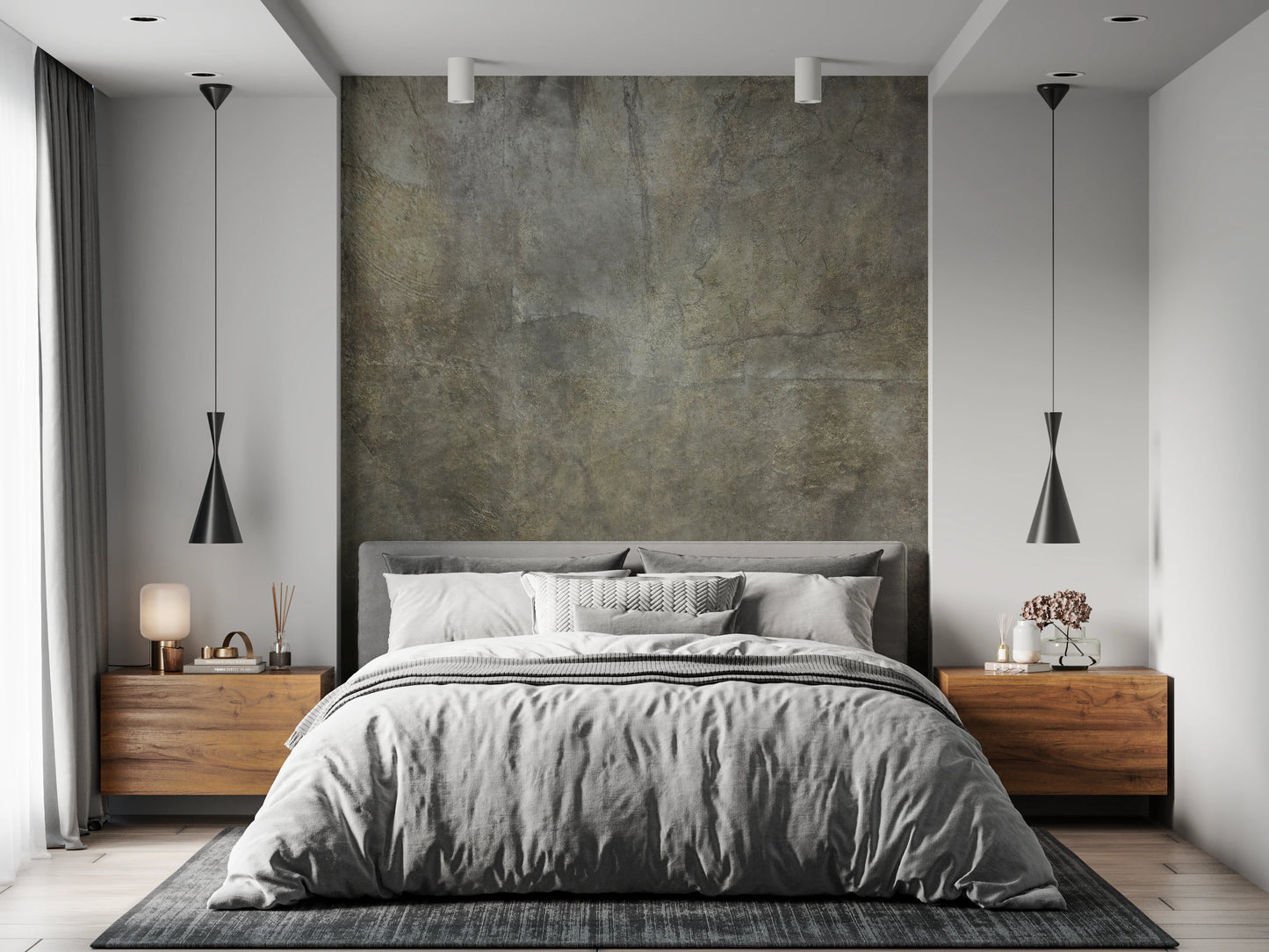 Vægmaleri med gyldent papircollage