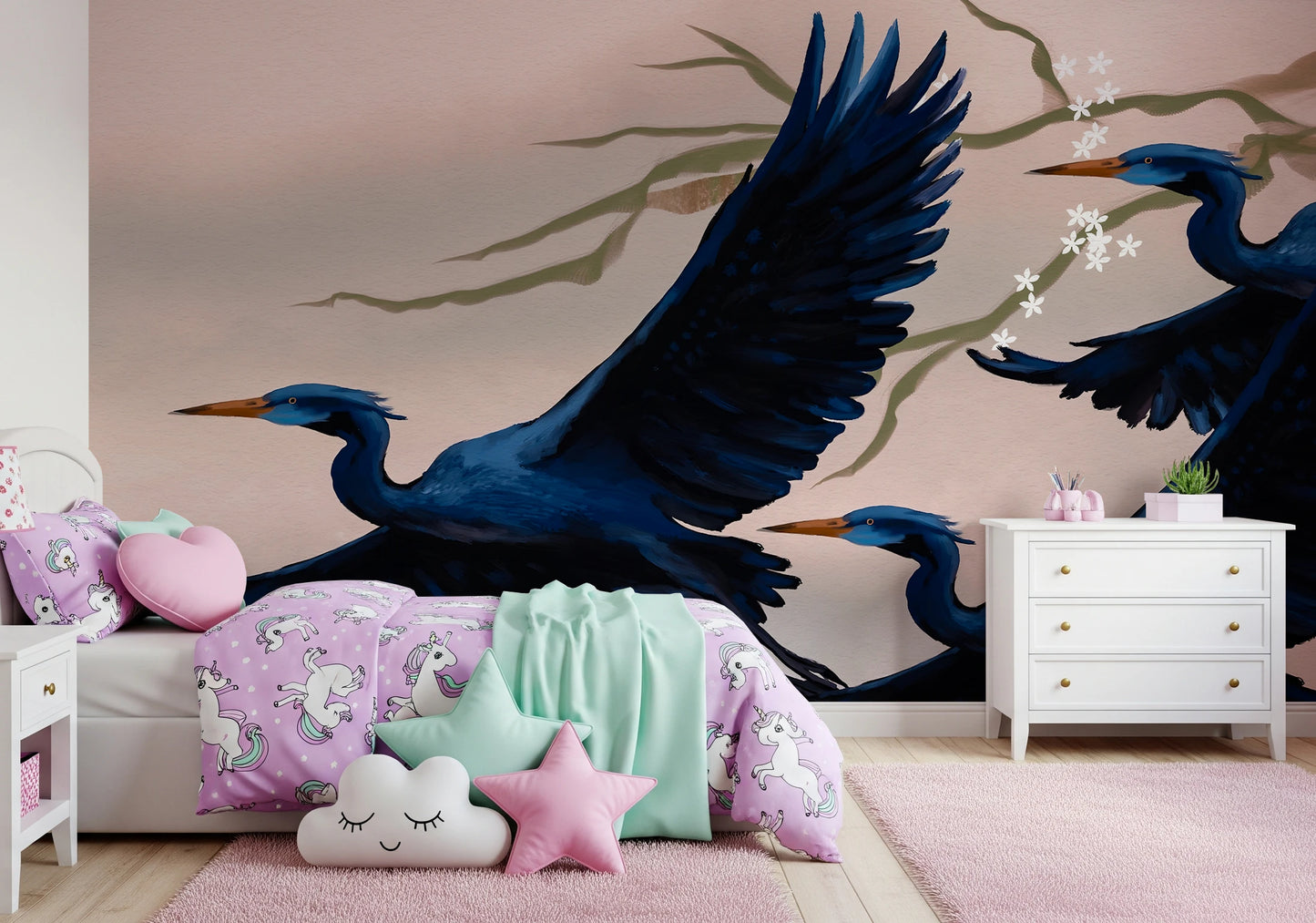 Heron's Bloom Wall Mural