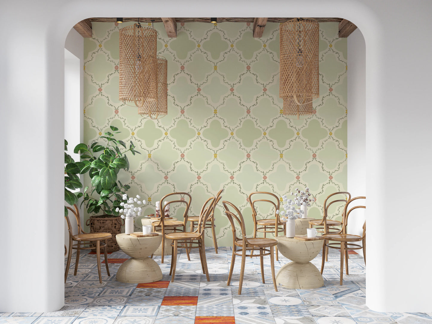 Papier peint treillis de jardin