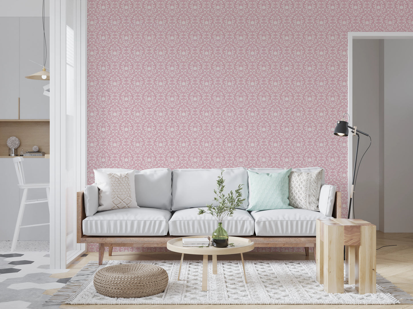 Powder Pink Bloom DAMASK Wallpaper⁠