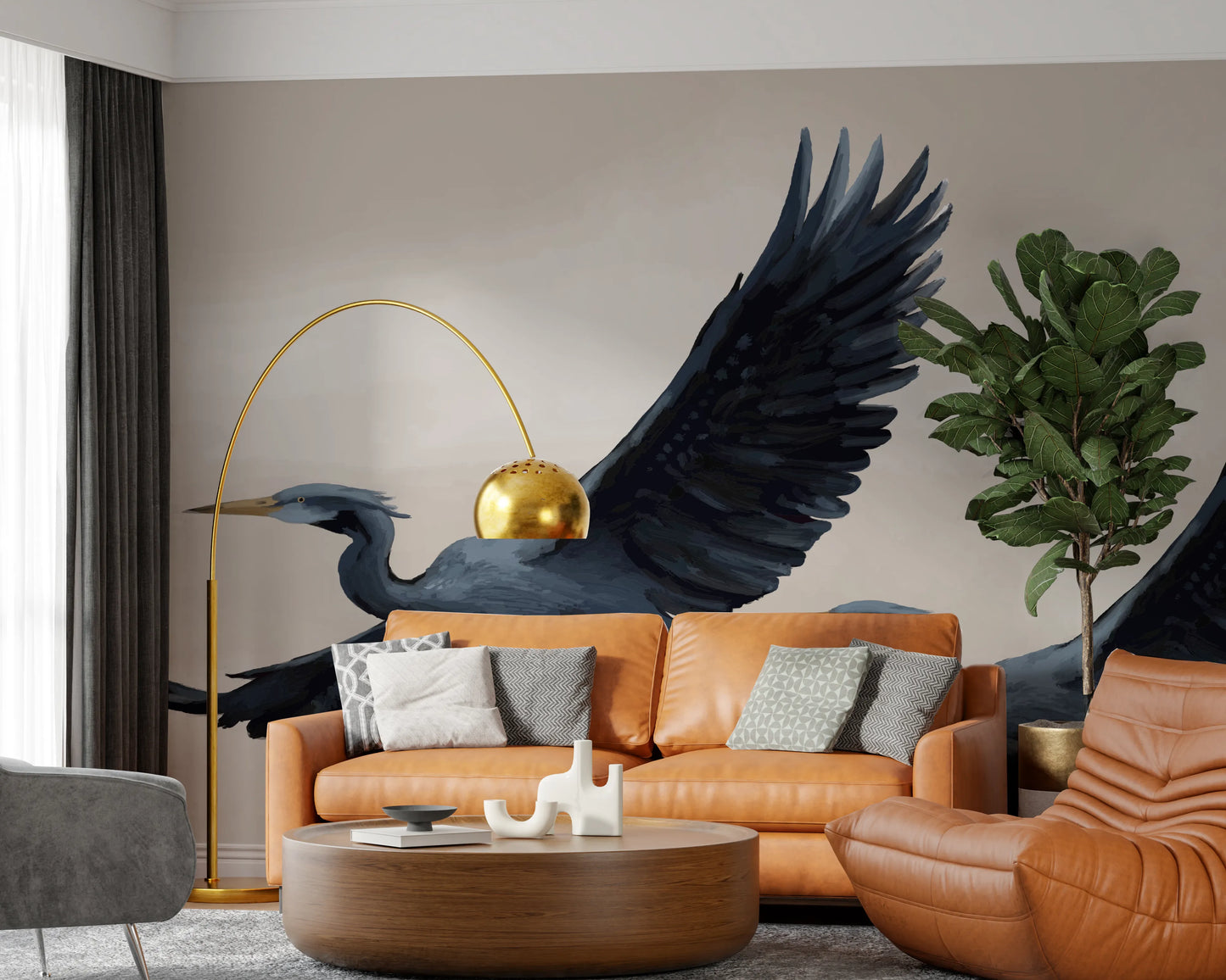 Migrujące czaple, obraz olejny, mural ścienny