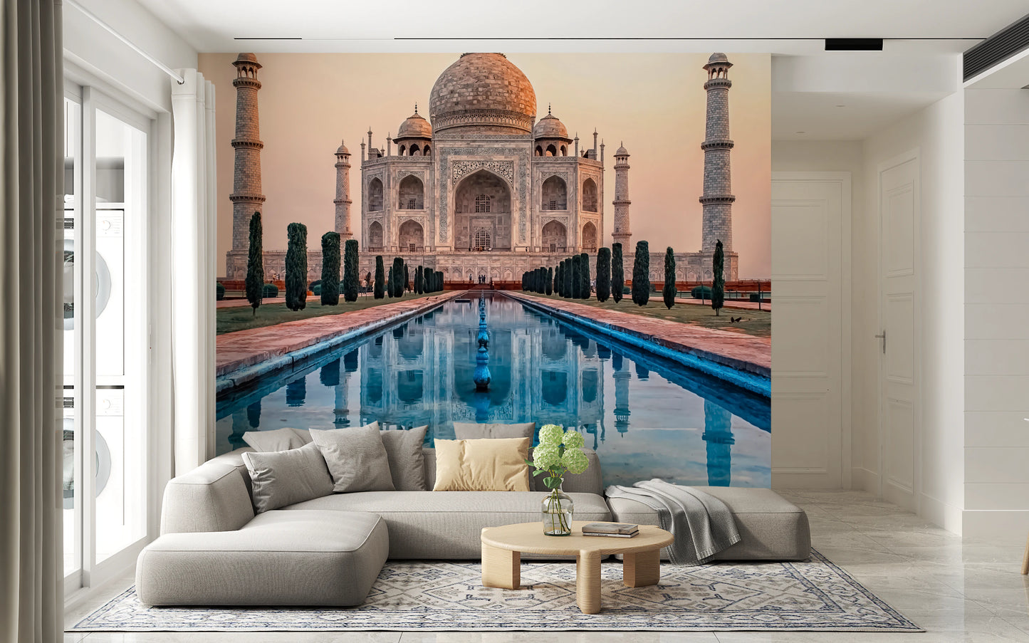 Mural de parede com reflexo do Taj Mahal
