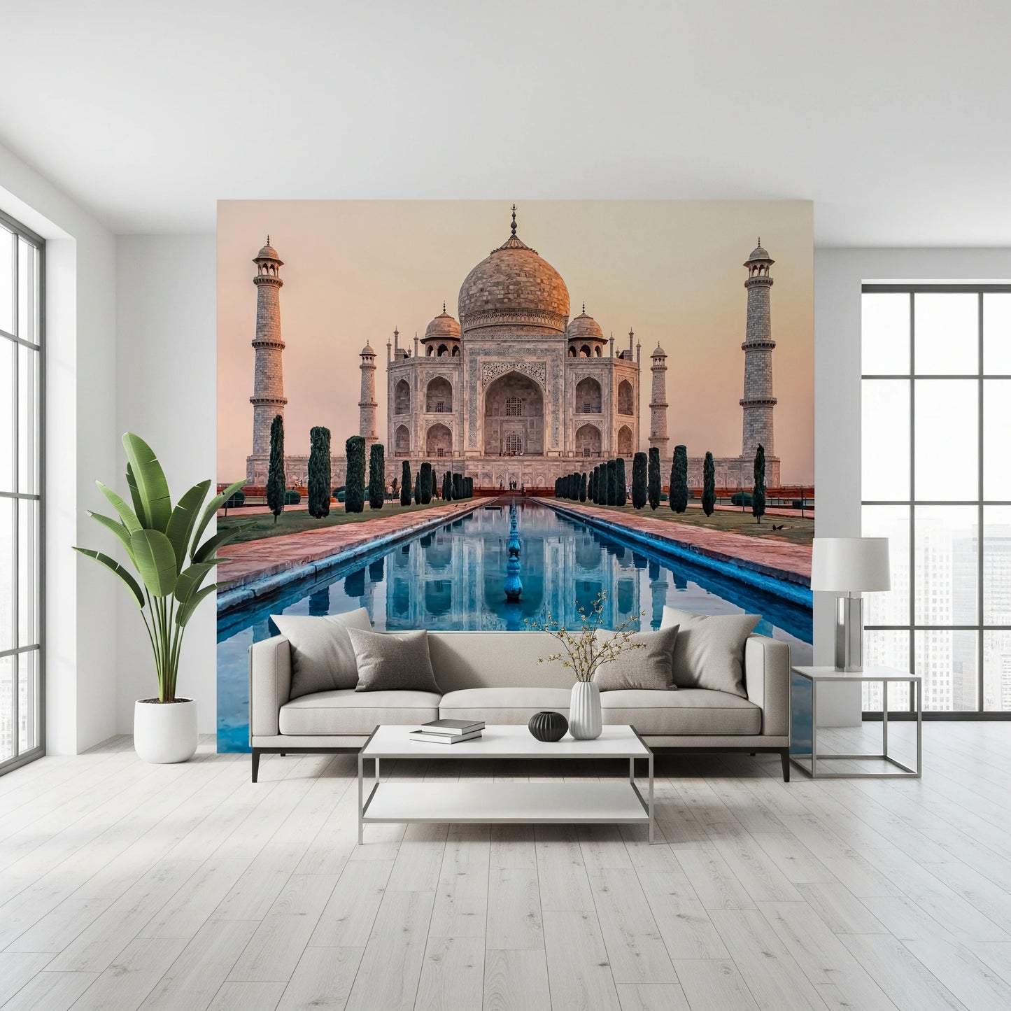 Mural de parede com reflexo do Taj Mahal