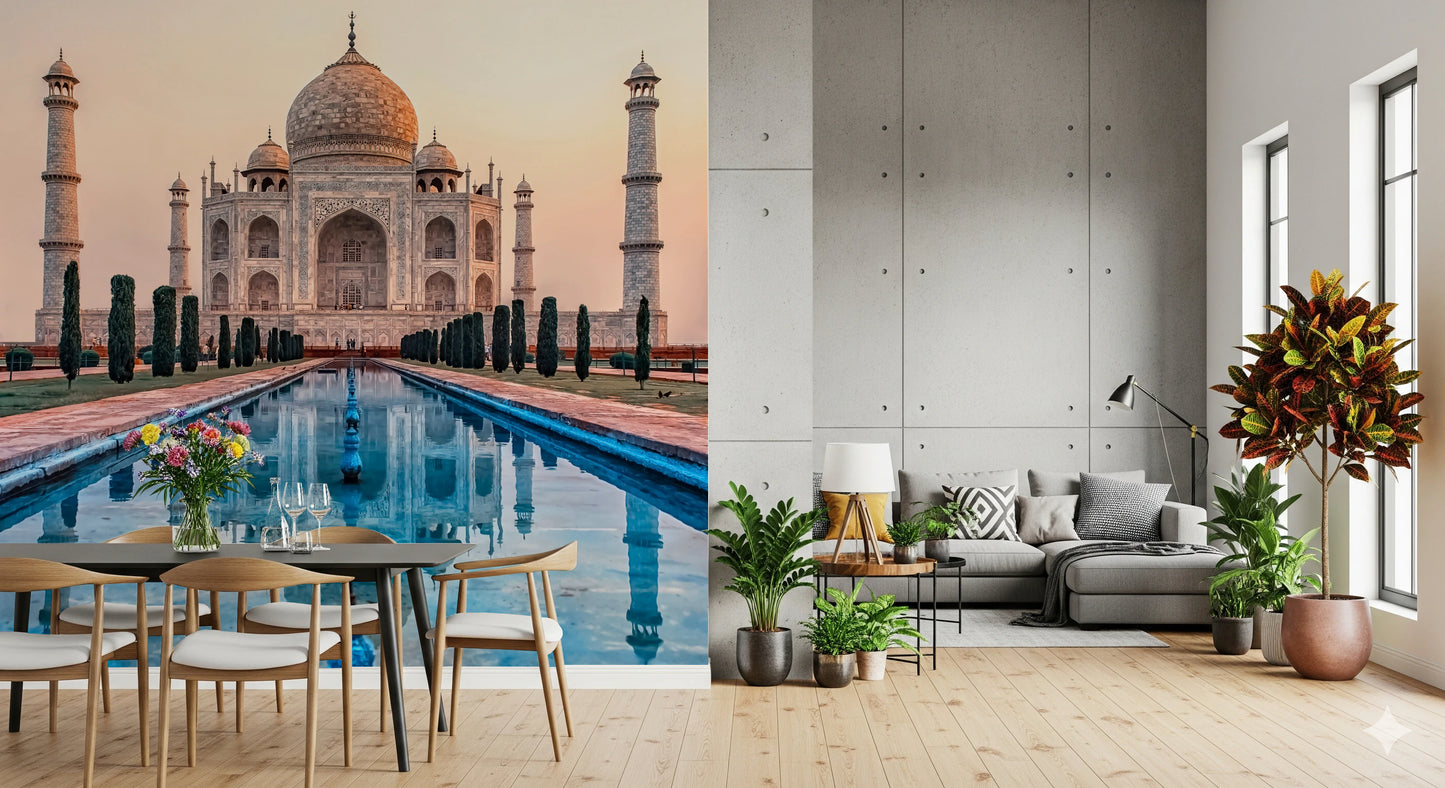 Mural de parede com reflexo do Taj Mahal