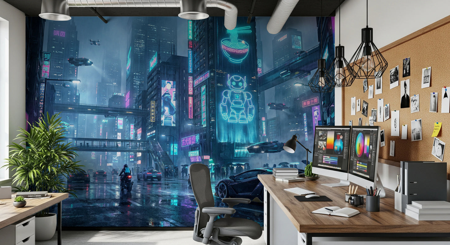 Neon Dreams Bylandskab Vægmaleri