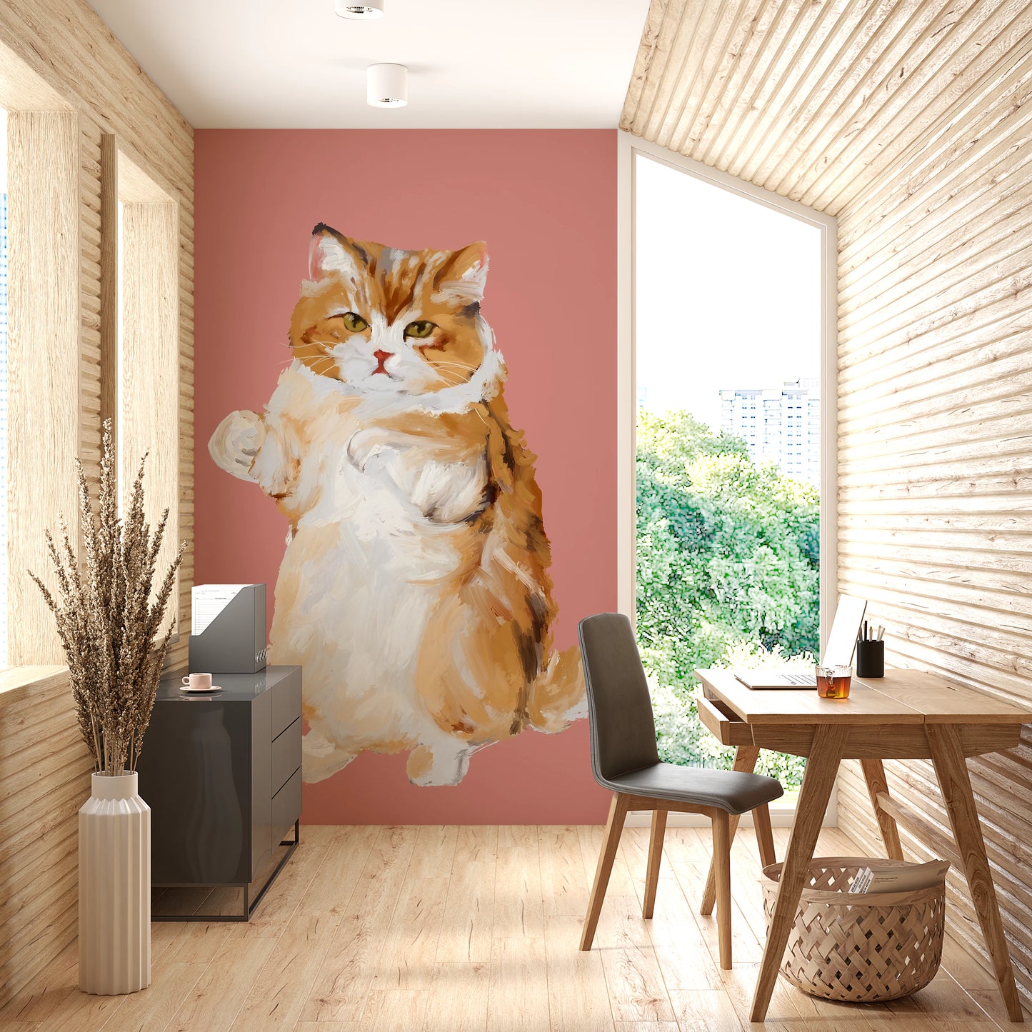 Peinture murale à l'huile peinte à la main représentant un chat à fourrure parfaitement parfait