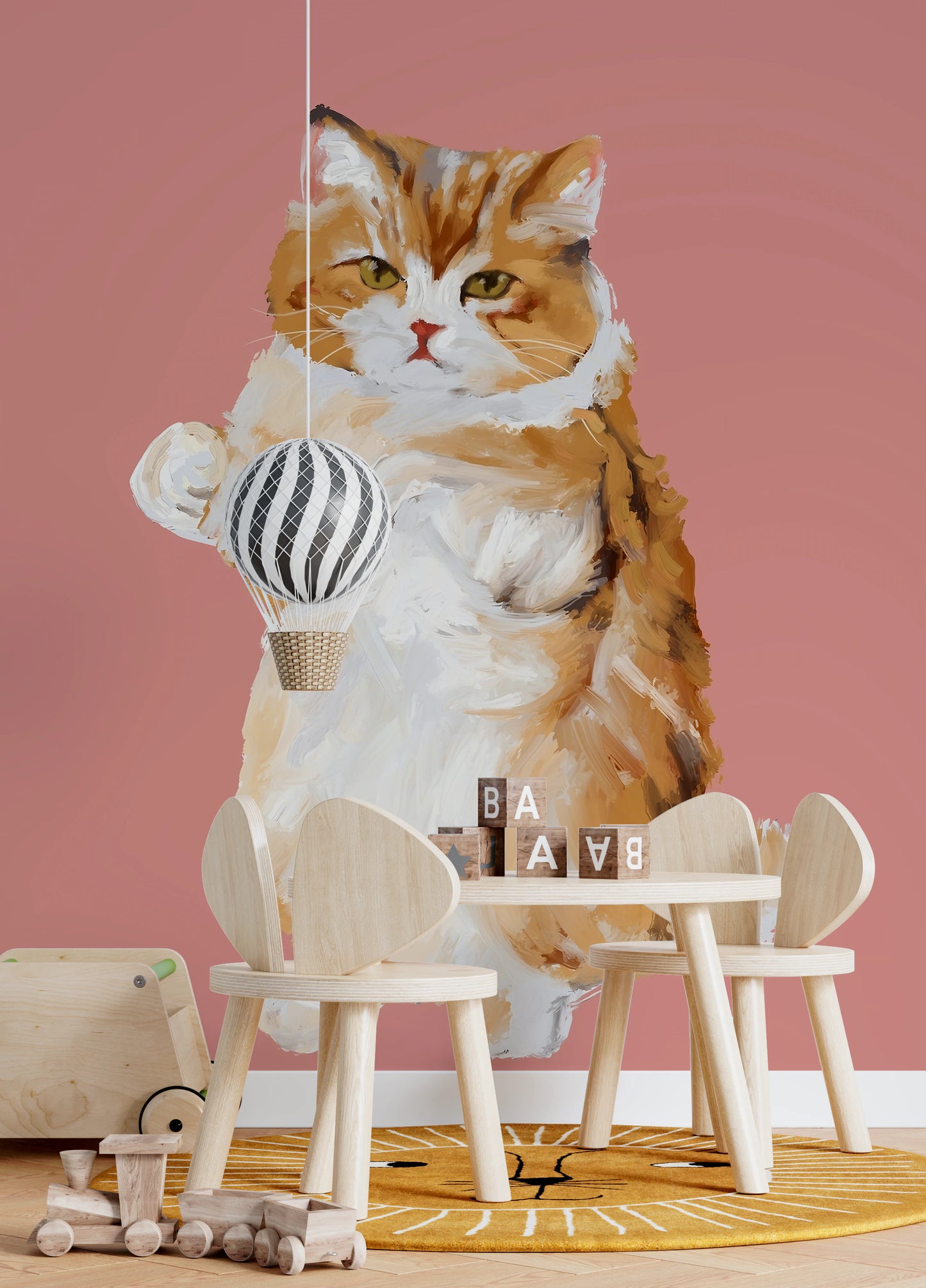 Peinture murale à l'huile peinte à la main représentant un chat à fourrure parfaitement parfait