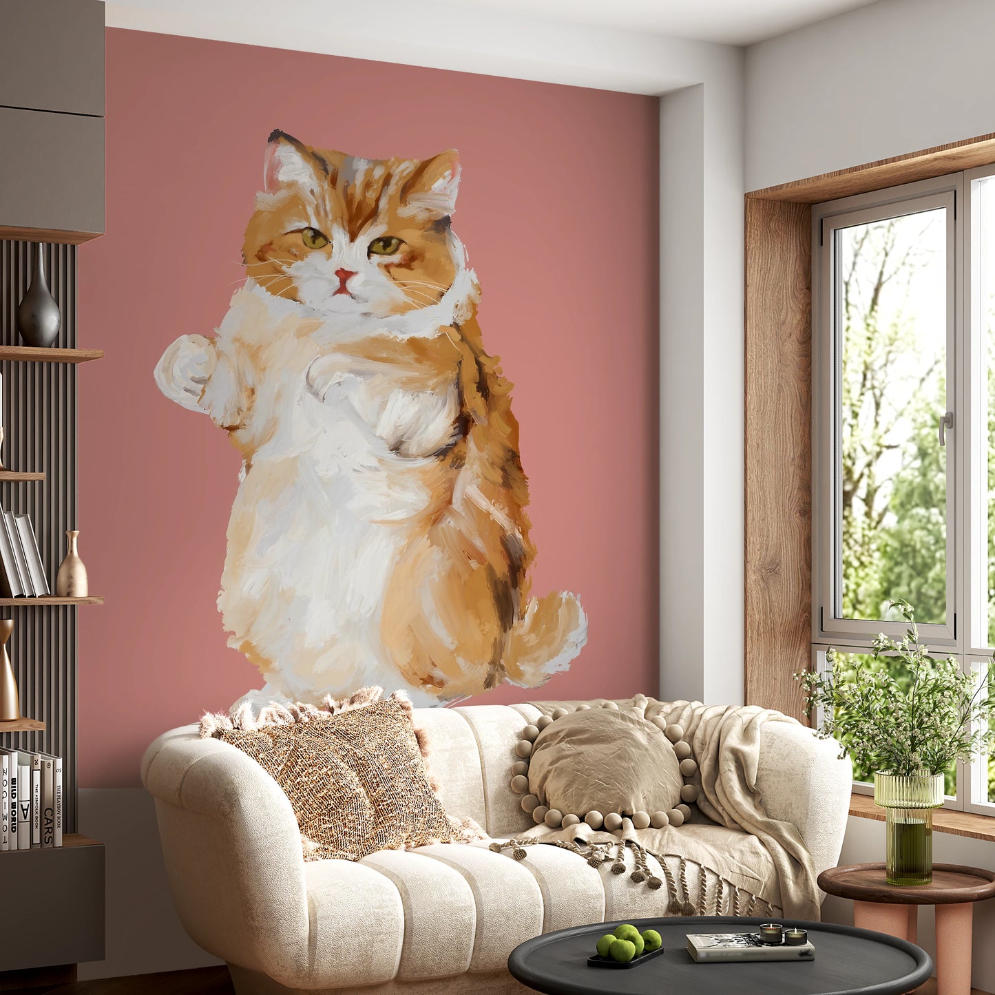 Peinture murale à l'huile peinte à la main représentant un chat à fourrure parfaitement parfait