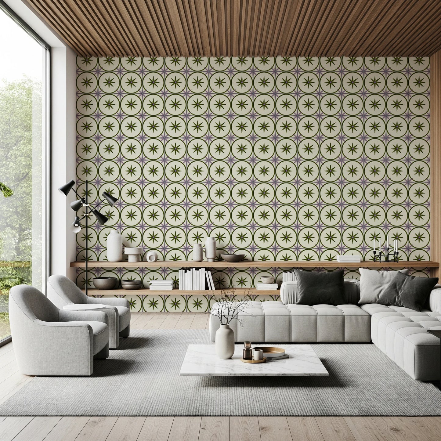 Papier peint olive intemporel pour crédence de style ferme