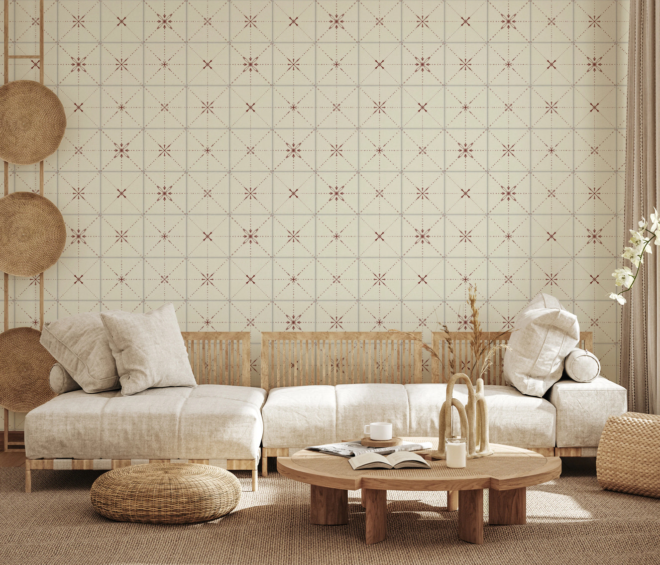 Papier peint argile à motif délicat pour crédence de style ferme