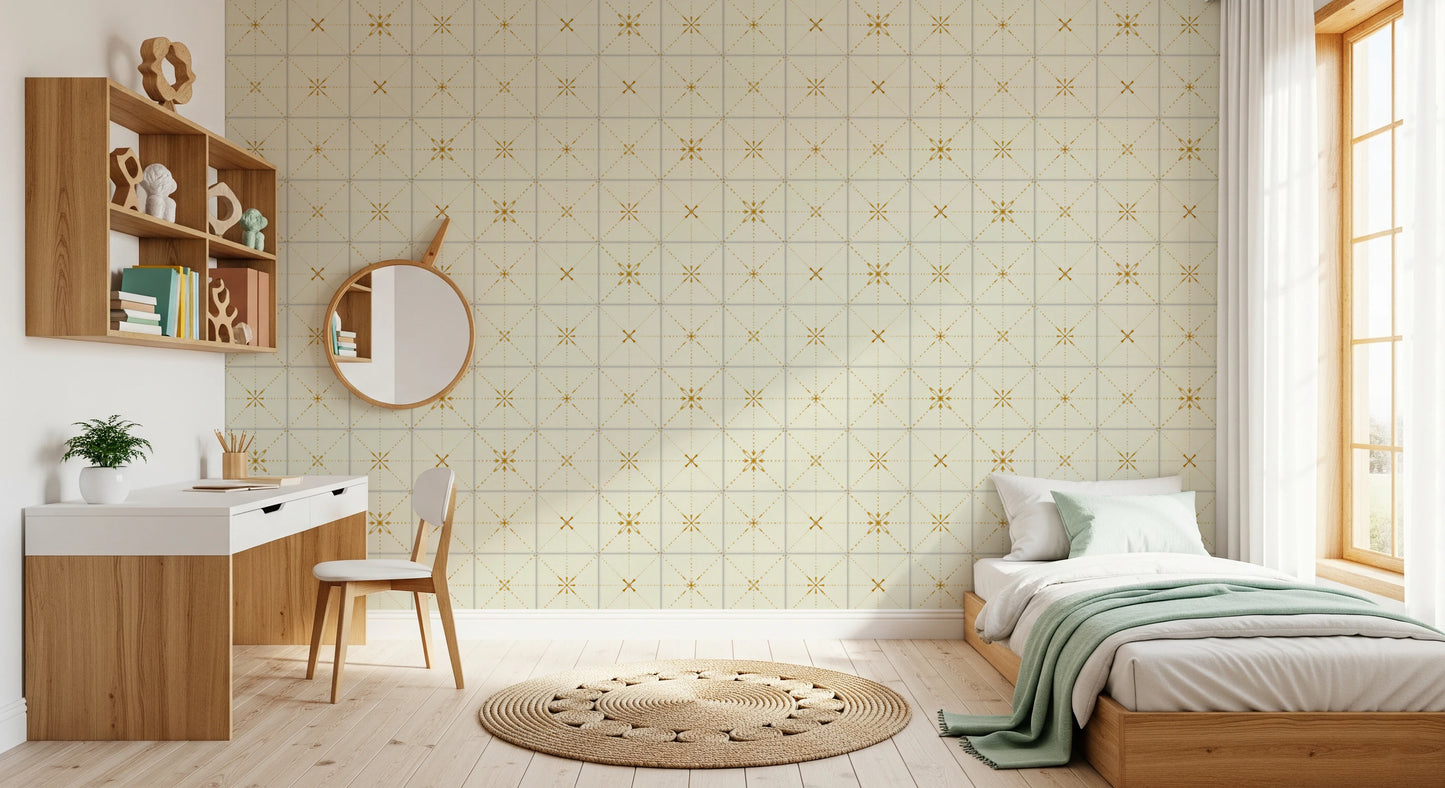 Papier peint doré délicat pour crédence de style ferme