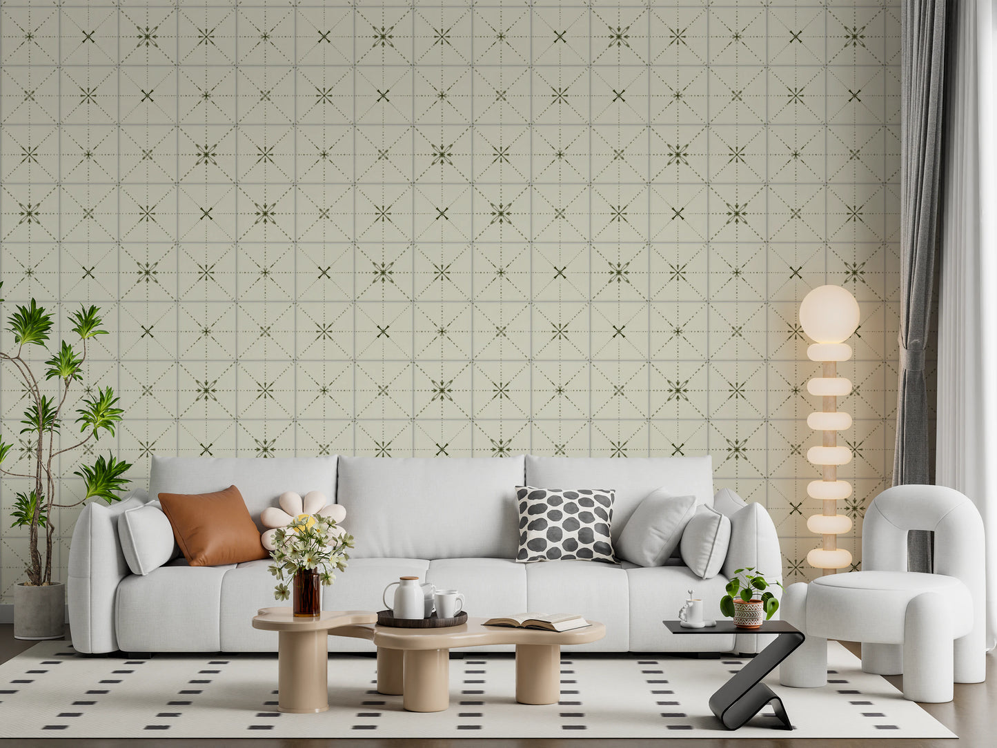 Papier peint olive délicat pour crédence de style ferme