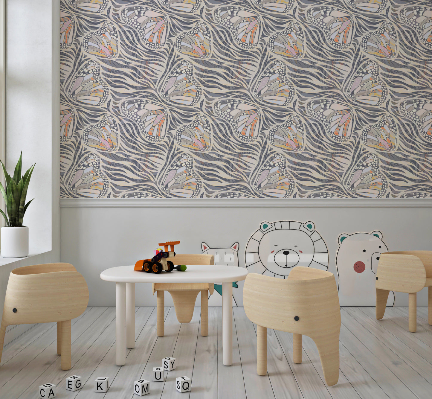 Metamorfosi della farfalla zebra • Carta da parati Boho massimalista in colori pastello terrosi