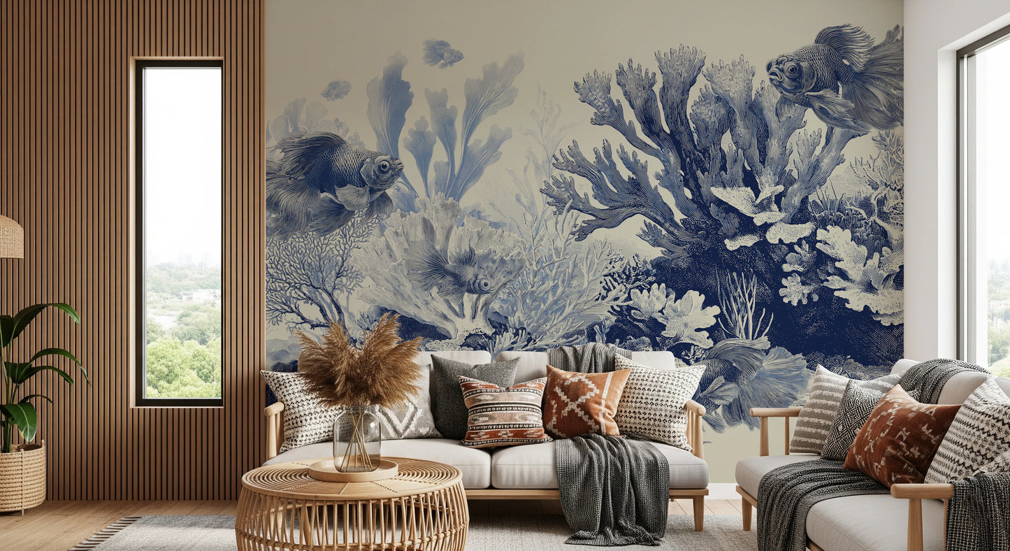 L'Aquarium - Fresque murale bleue de Delft