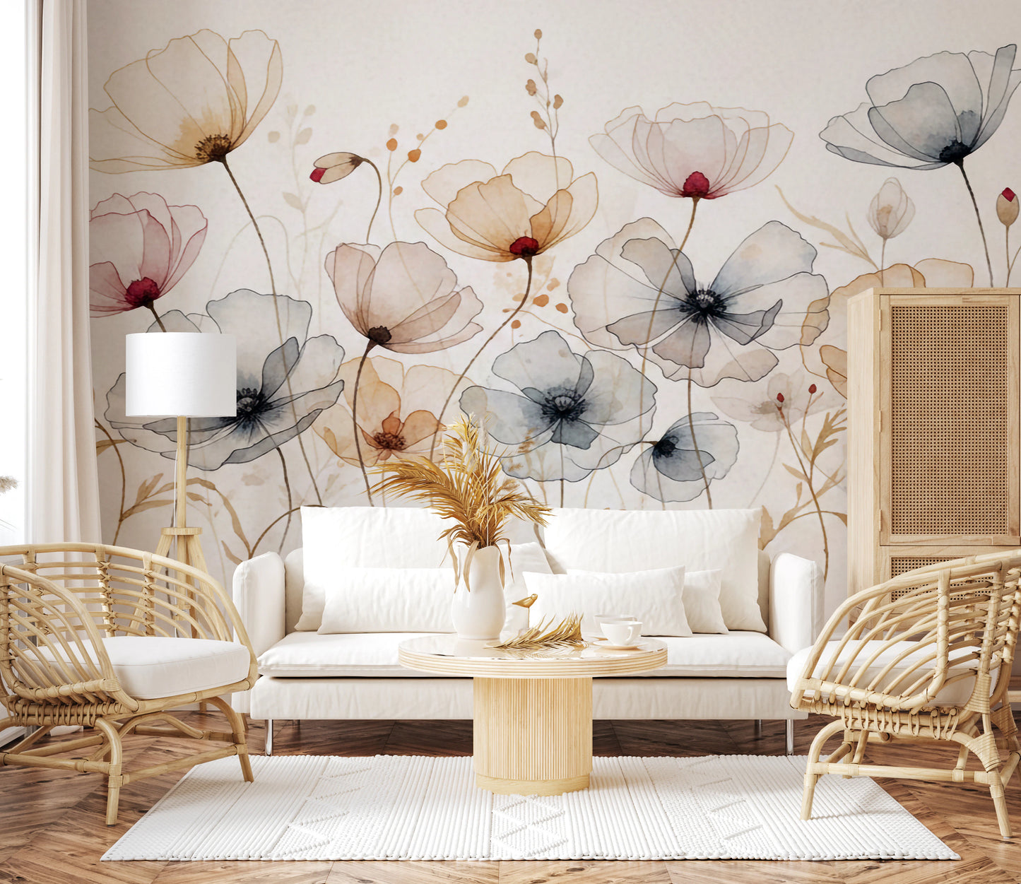Watercolor Poppies Wall Mural