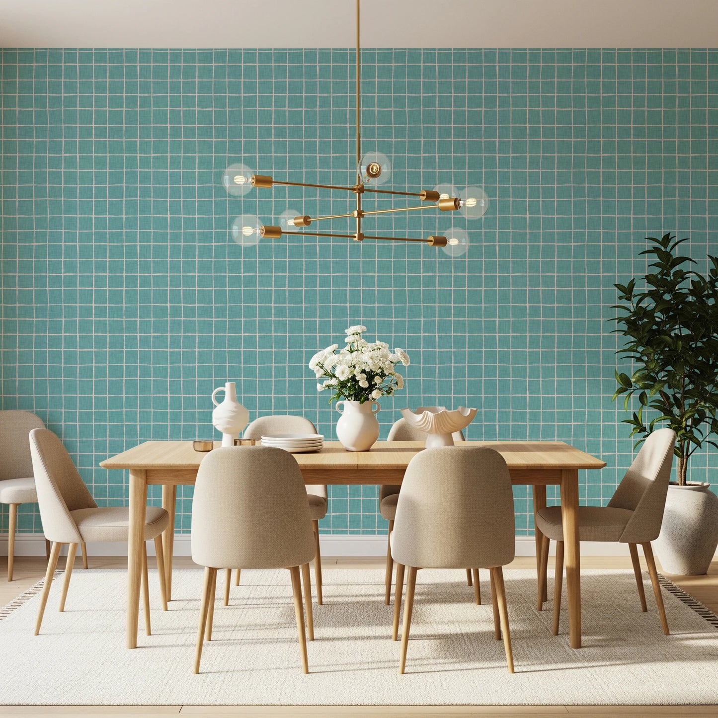 Teal Linen Grid Wallpaper⁠