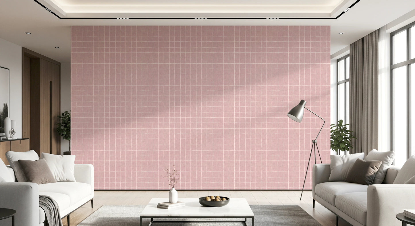 Blush Linen Grid Wallpaper⁠