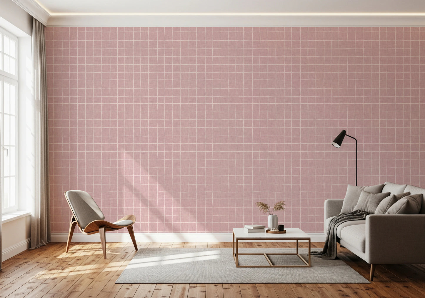 Blush Linen Grid Wallpaper⁠