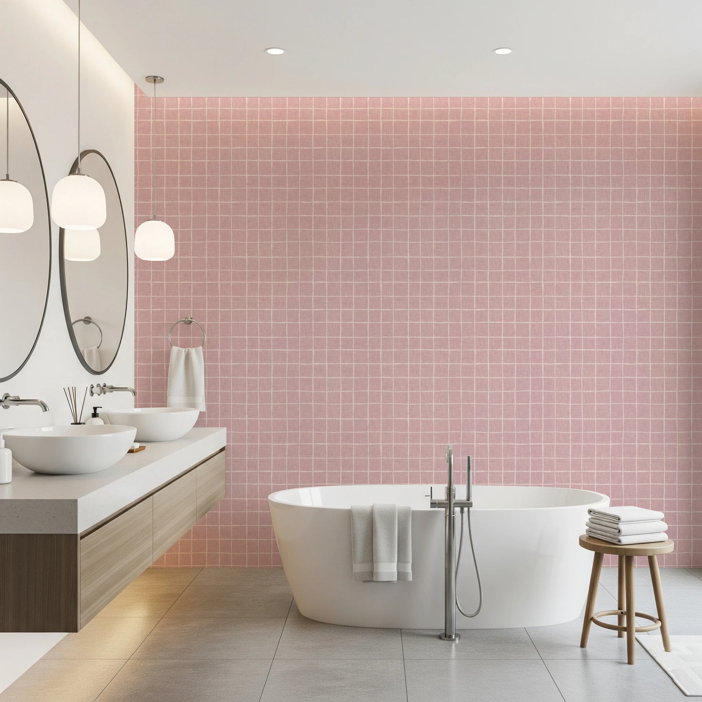 Blush Linen Grid Wallpaper⁠