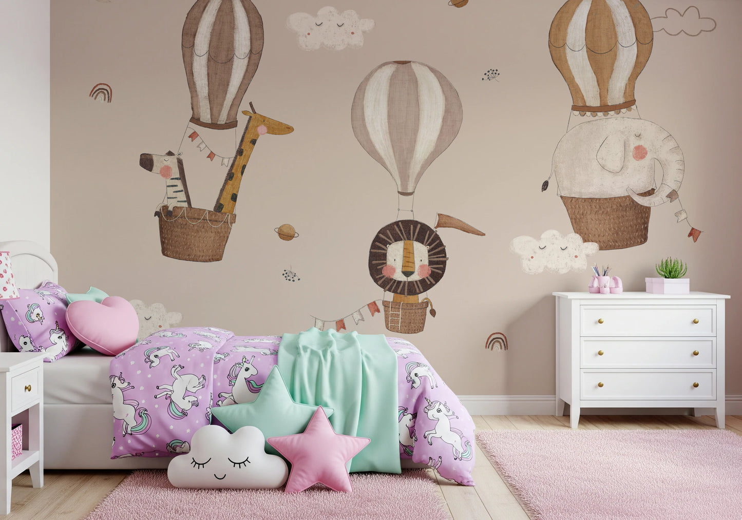 Hot Air Balloon Safari Wall Mural