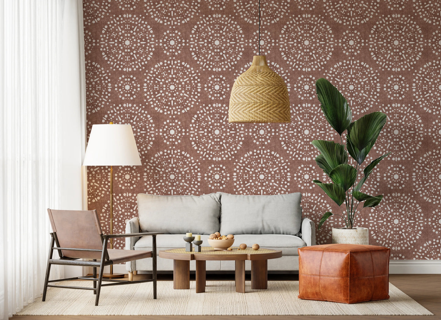 Boho-Feuerwerk-Grunge-Tapete in Terrakotta-Rot