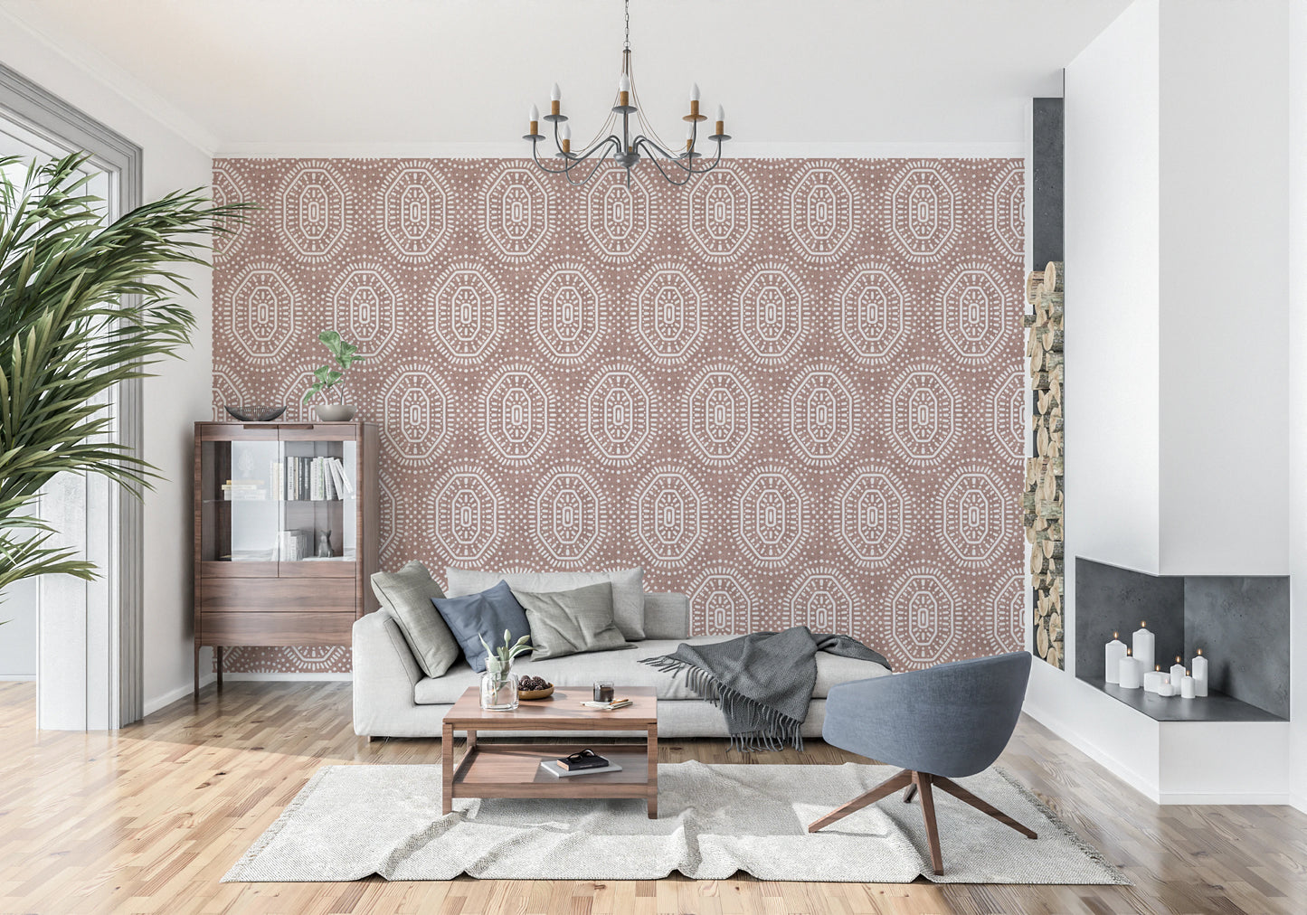 Boho achthoeken gehaakt grunge terracotta rood behang⁠