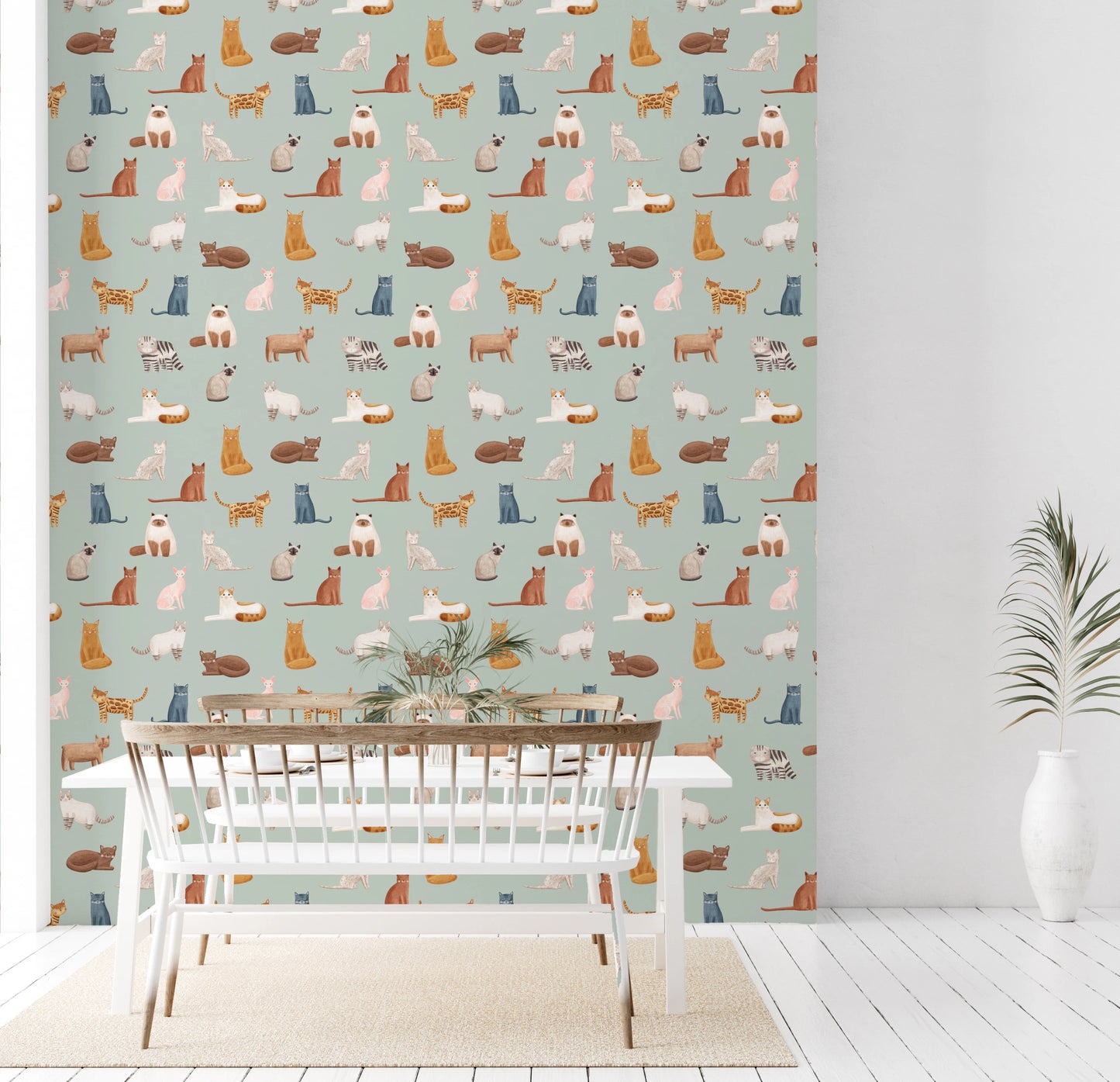 Cats on Mint Green Wallpaper⁠