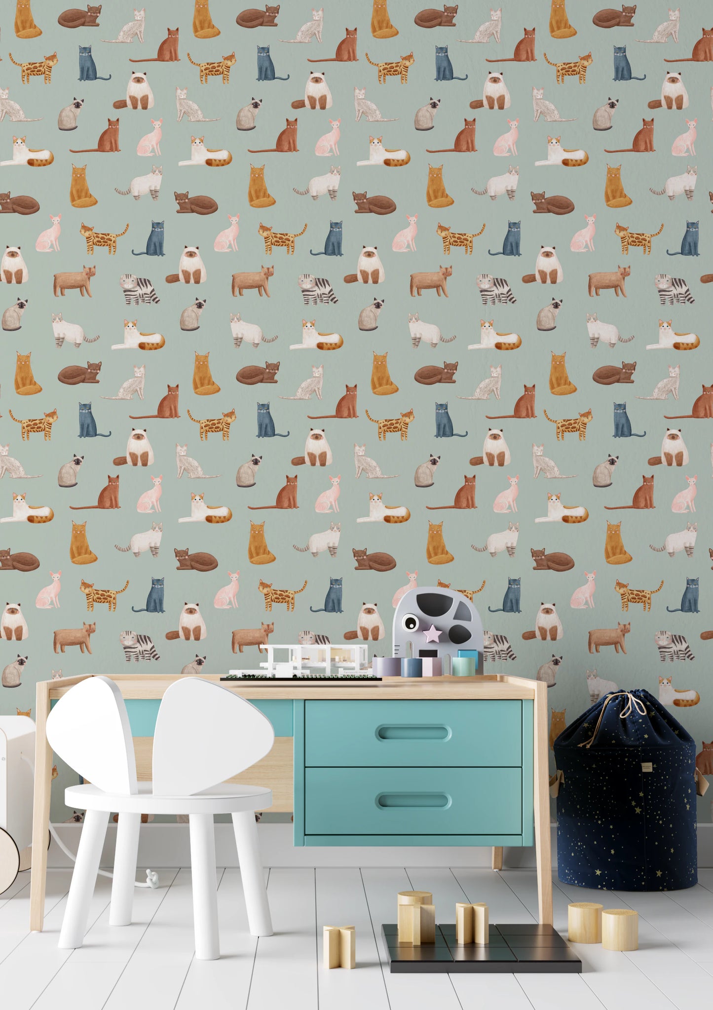 Cats on Mint Green Wallpaper⁠