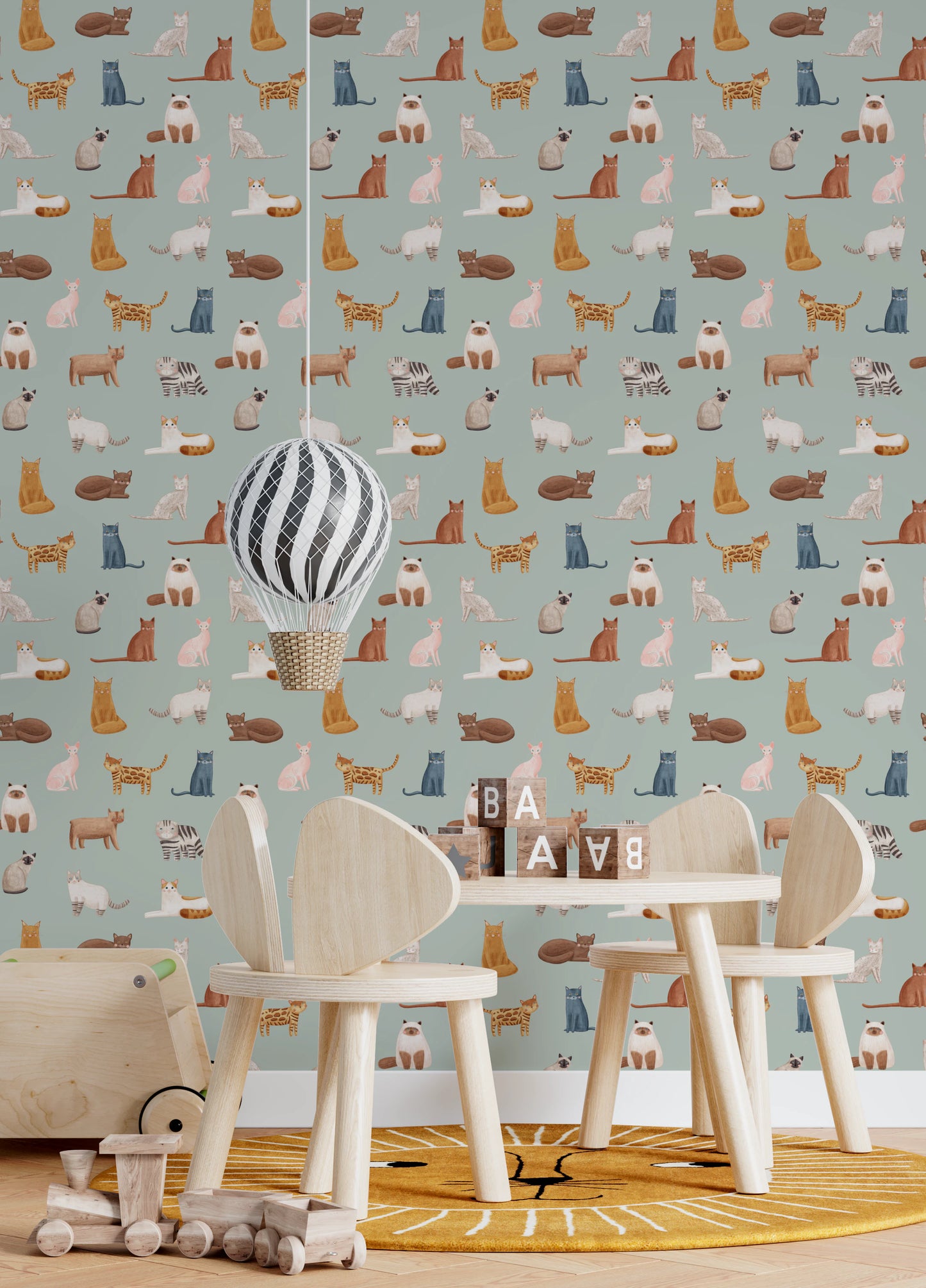 Cats on Mint Green Wallpaper⁠
