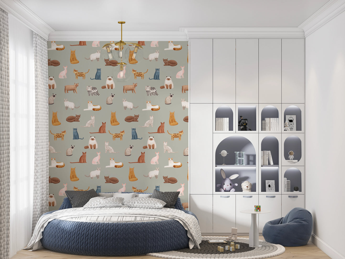 Elegante Katzen auf Safari-grüner Tapete