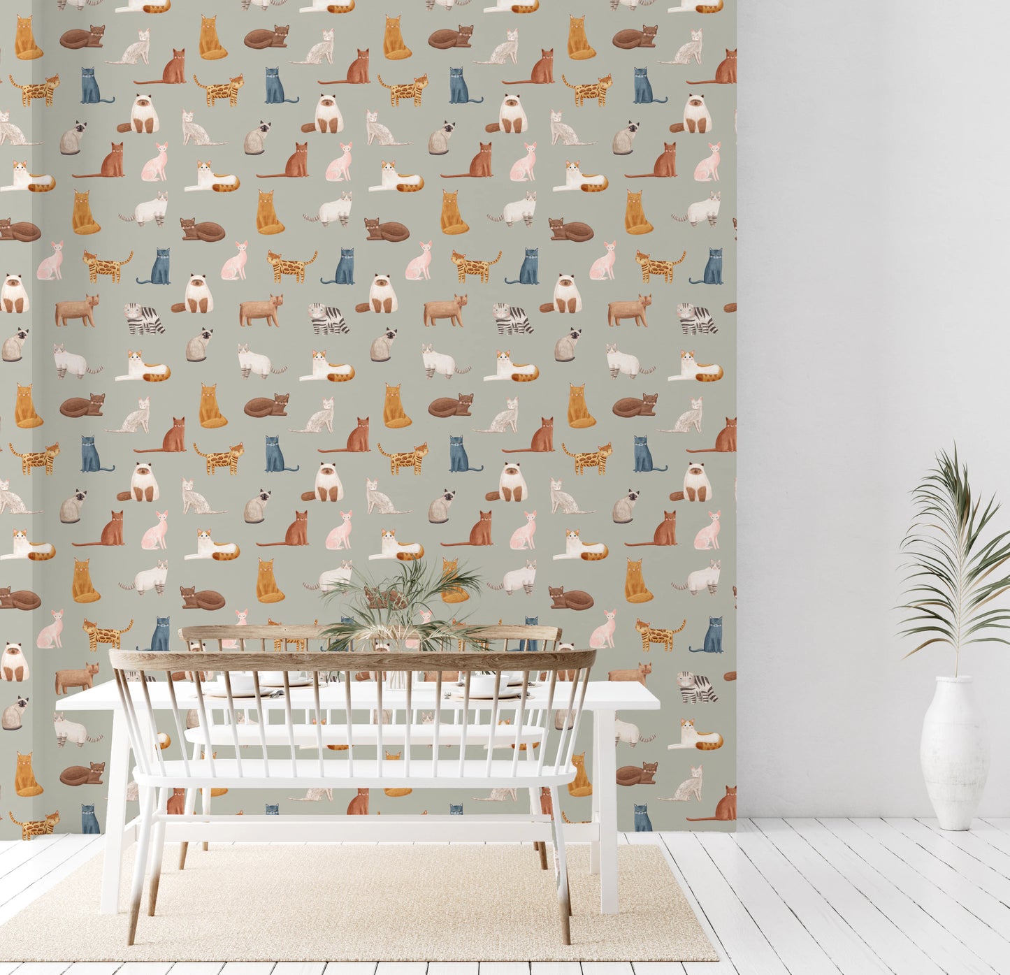 Elegante Katzen auf Safari-grüner Tapete