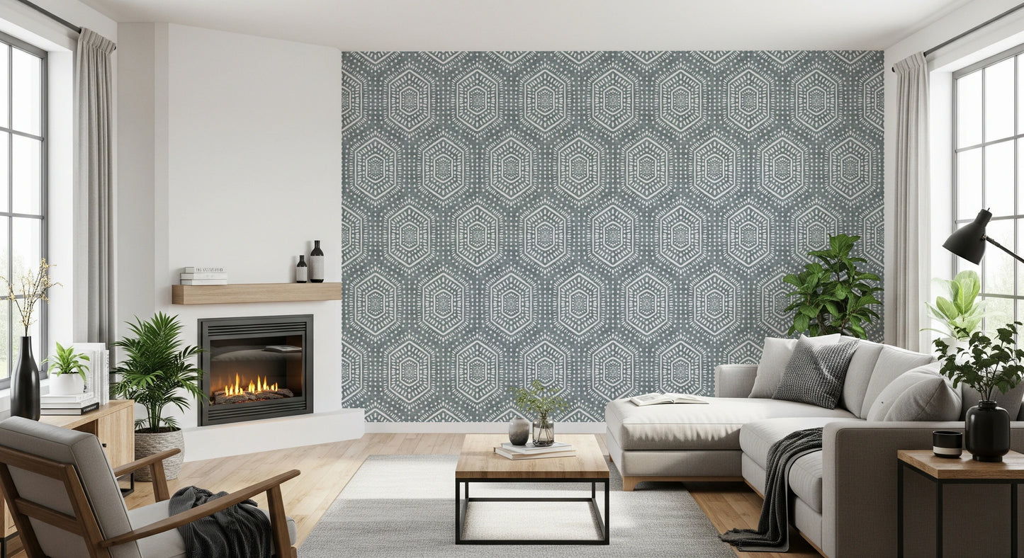 Boho Painted Grunge Calming Blue Wallpaper⁠