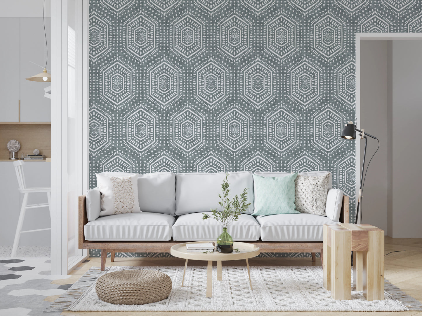 Boho Painted Grunge Calming Blue Wallpaper⁠