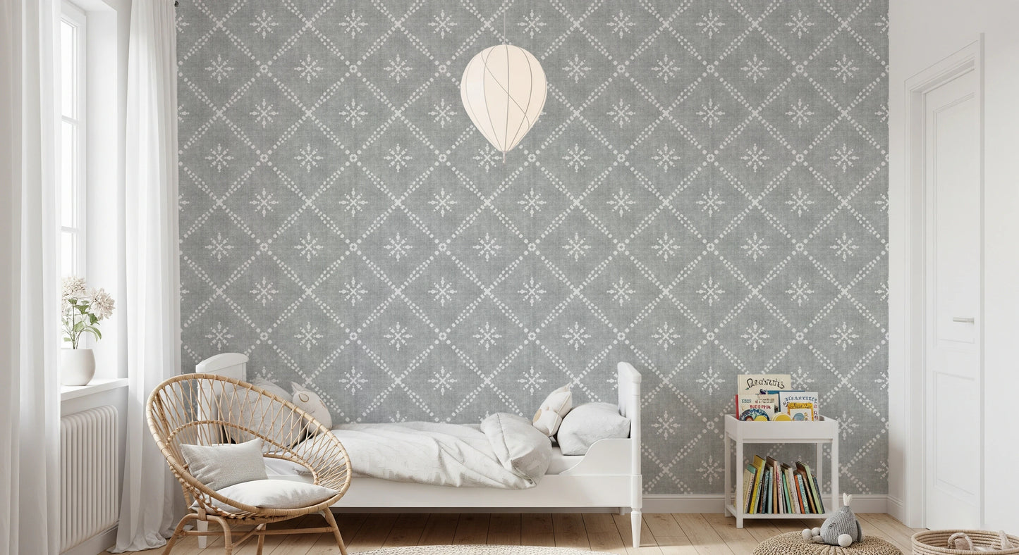 Boho Dotted Lattice Grunge Grey Clouds Wallpaper⁠