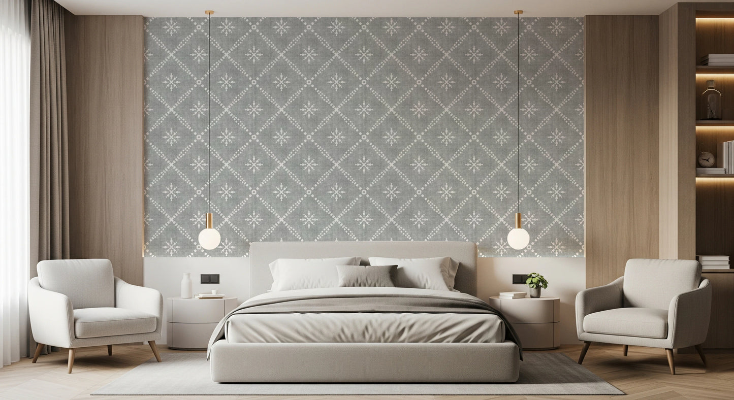 Boho Dotted Lattice Grunge Grey Clouds Wallpaper⁠