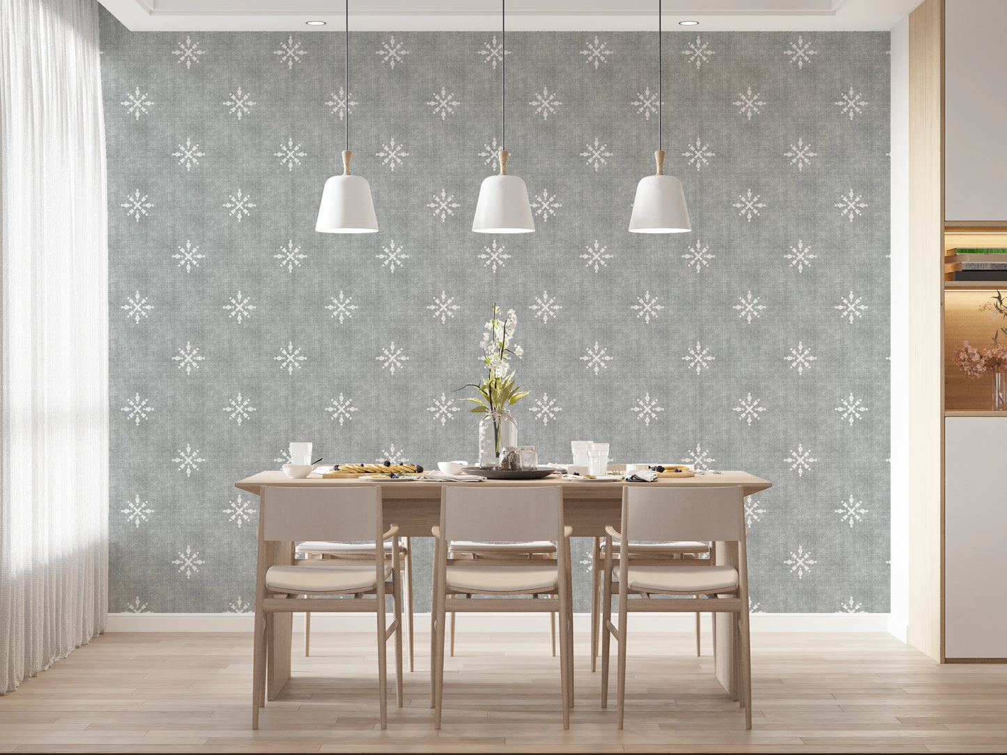 Papier peint bohème minimaliste à motifs grunge et nuages gris